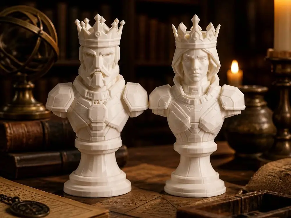 King and Queen Bust Set Royal Chess Inspired Sculptures