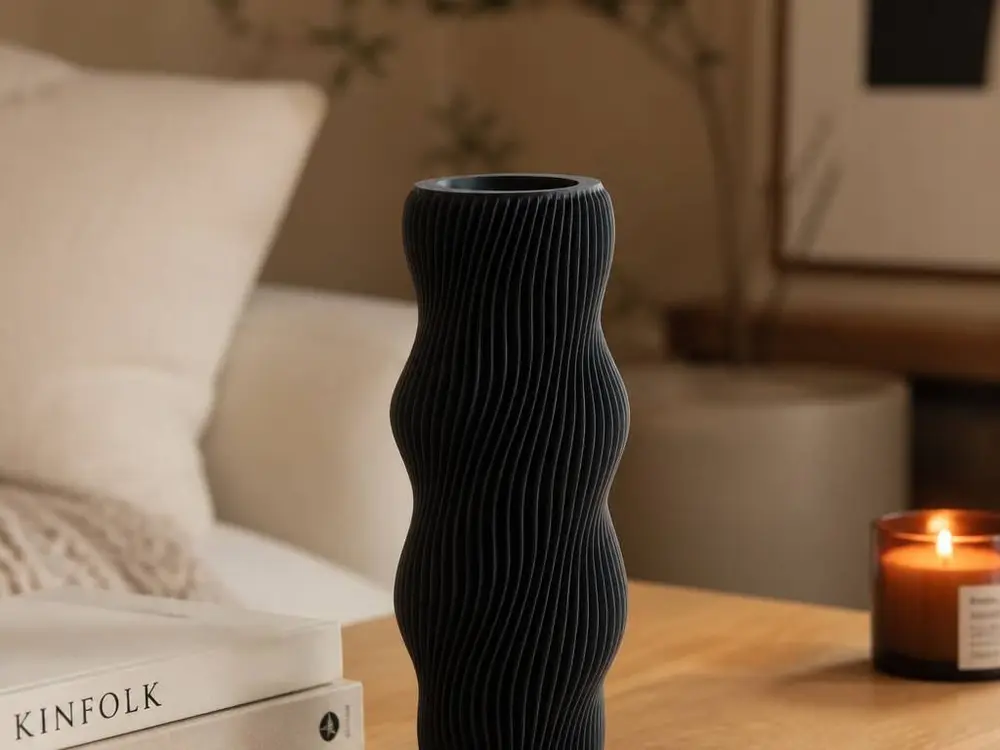 Wavy Ribbed Vase Modern Spiral Decor