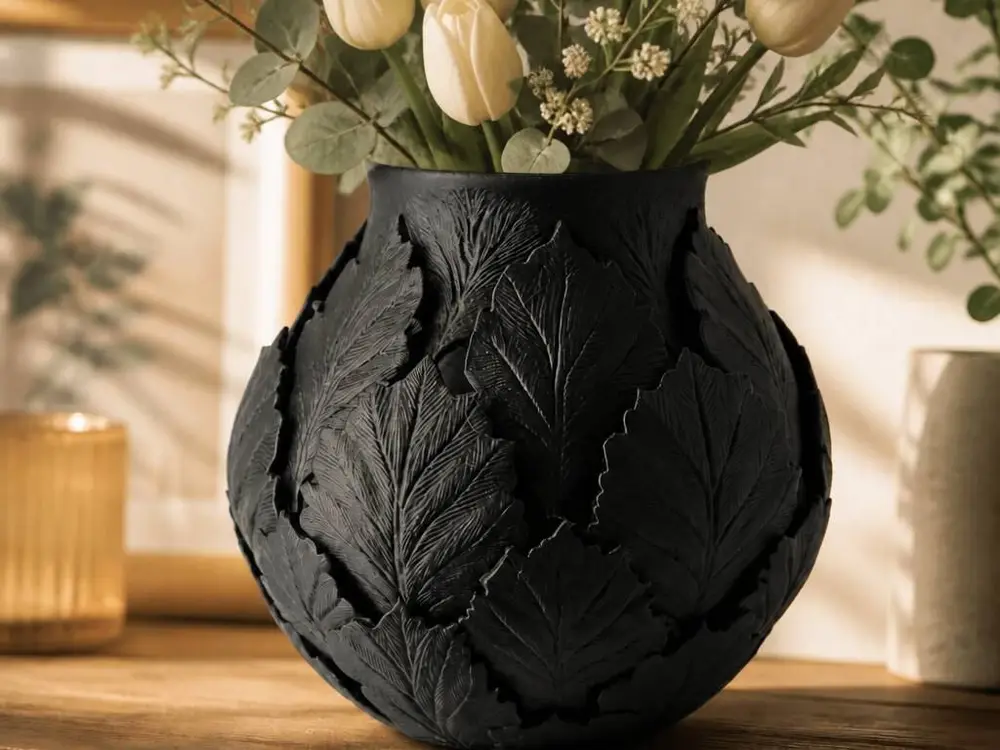 Botanical Layered Leaves Vase - Modern Floral Decorative Vase