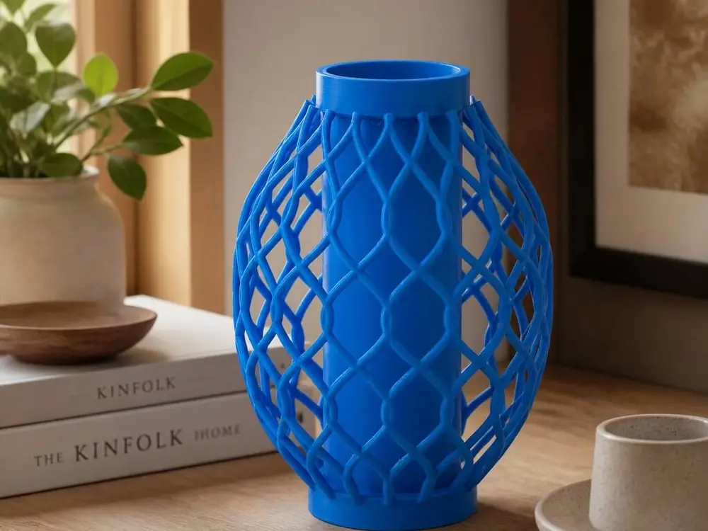 Blue Lantern Vase - Modern Decor with Geometric Outer Frame