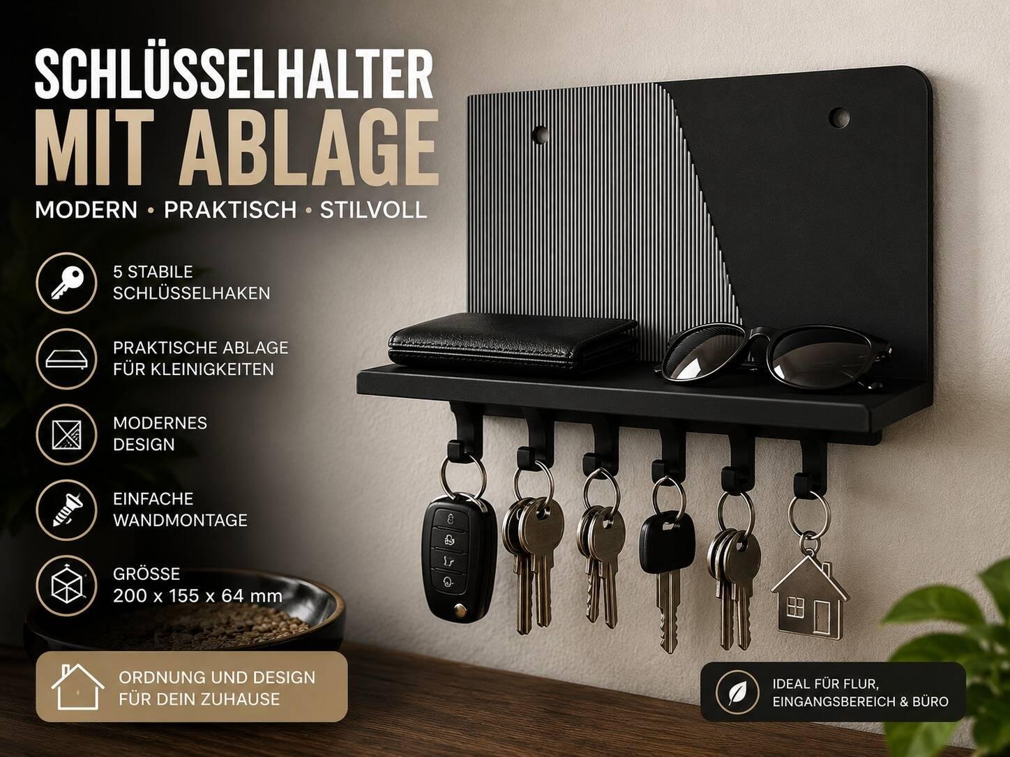 🔑 Moderner Schlüsselhalter mit Ablage – Wandorganizer - Makeronline