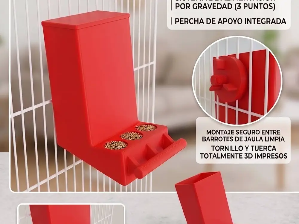 Comedero de Gravedad para Pájaros / Universal Bird Cage Feeder 3D Lock
