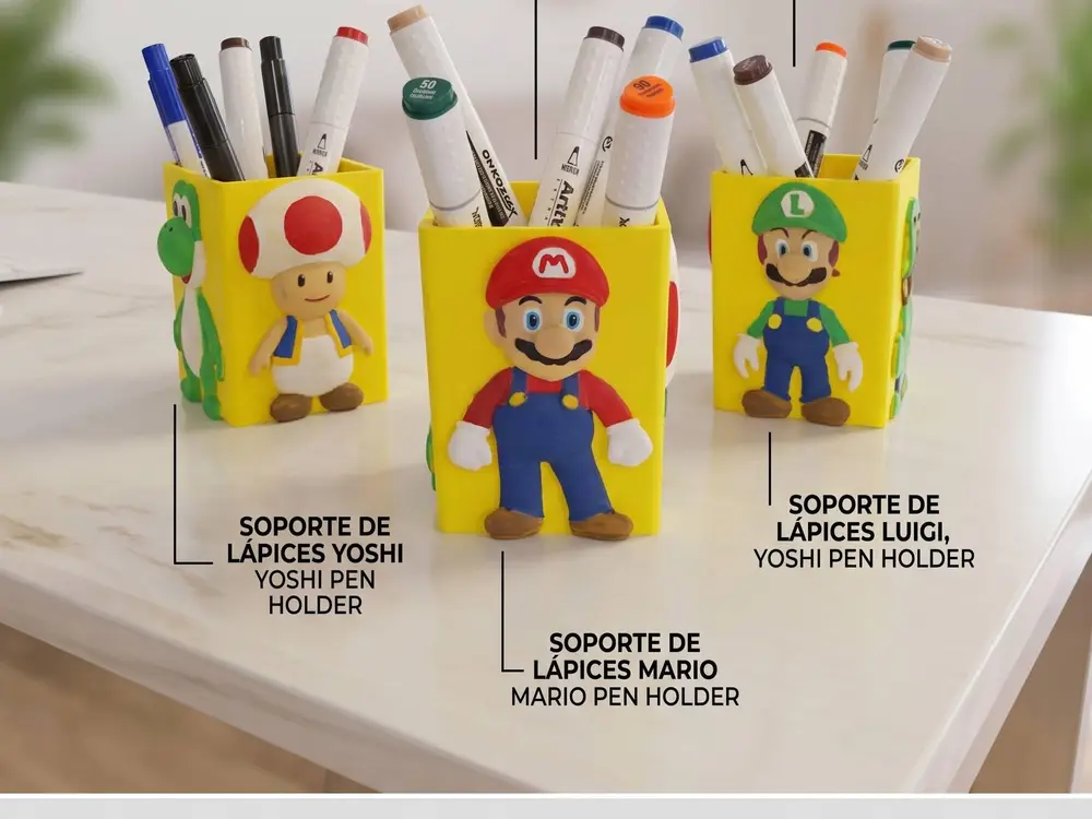 Super Mario Pen Holder Collection - Colección Portalápices Mario Luigi Yoshi Toad