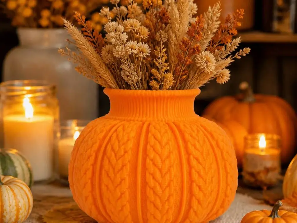 Knitted Pumpkin Vase - Cozy Autumn Decor