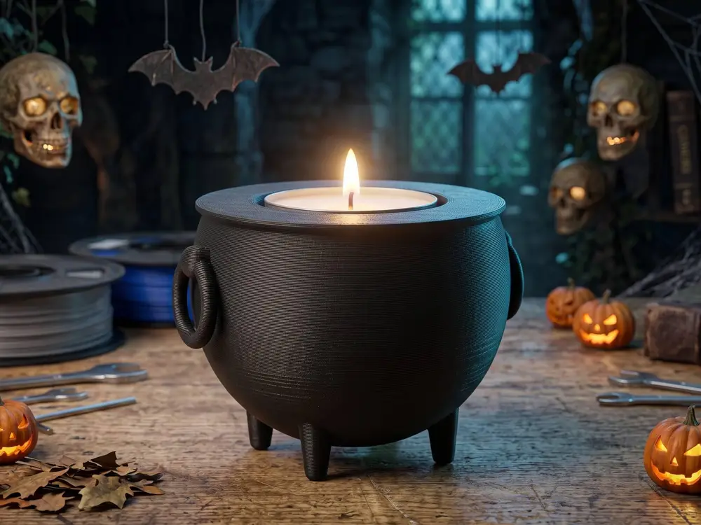 Halloween Witch Cauldron Tealight Candle Holder
