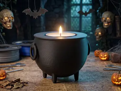 Halloween Witch Cauldron Tealight Candle Holder