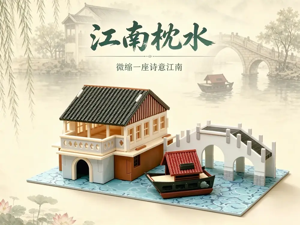全3D打印套卡-江南枕水微缩模型