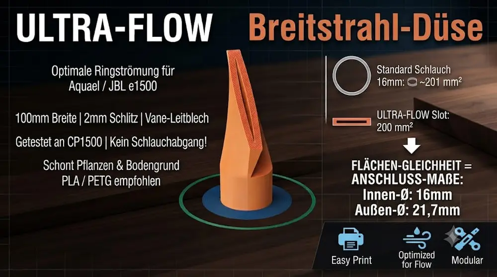 ULTRA-FLOW Breitstrahl-Düse (100mm) – Optimale Strömung 16mm / 21mm