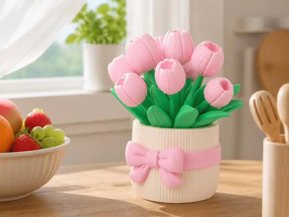 Pink Tulip Bouquet Sculpture - Pastel Floral Decor