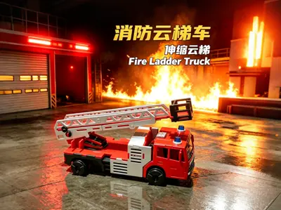 可伸缩云梯消防车拼装模型 车辆 特种车 消防 救火 灭火