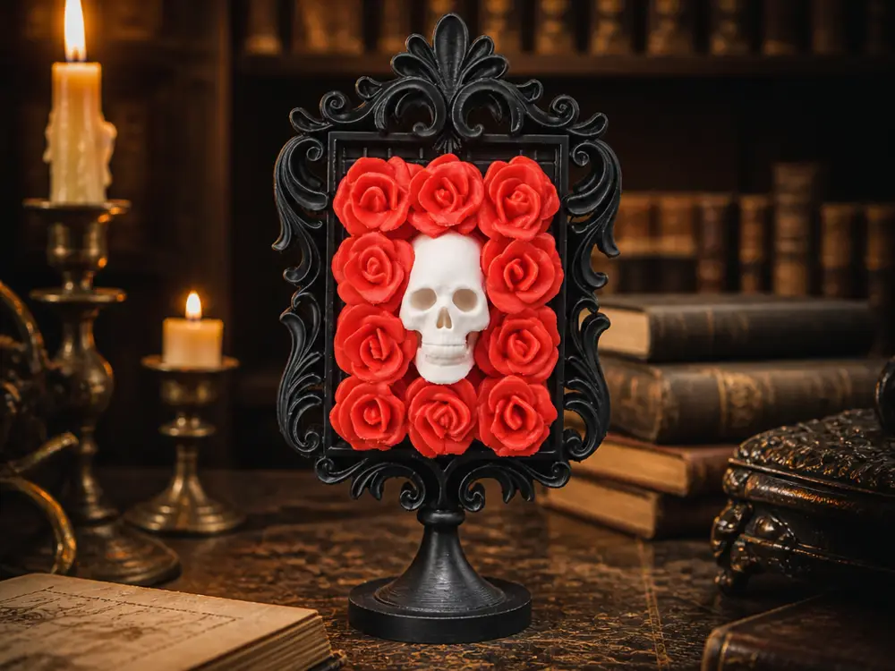 Rose Skull Frame Sculpture