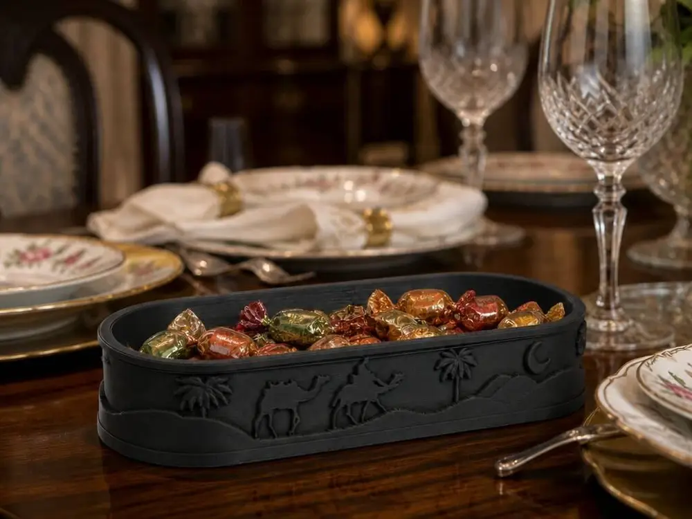 Oriental-Themed Tray with Camel Relief Design