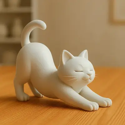 Serene Stretching Cat – Minimalist Aesthetic Figurine