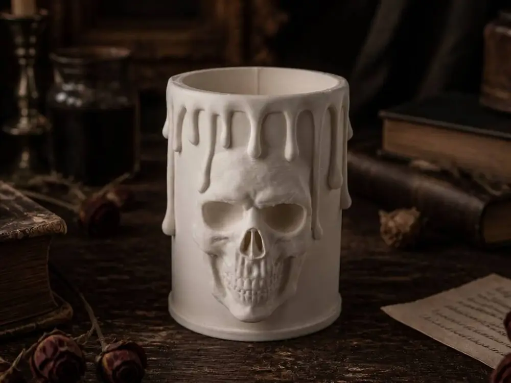 Melting Skull Pen Holder – Gothic Desk Organizer