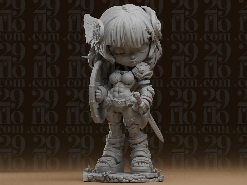 #545 Chibi Fantasy Shield Maiden Knight Statue