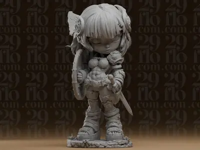 #545 Chibi Fantasy Shield Maiden Knight Statue