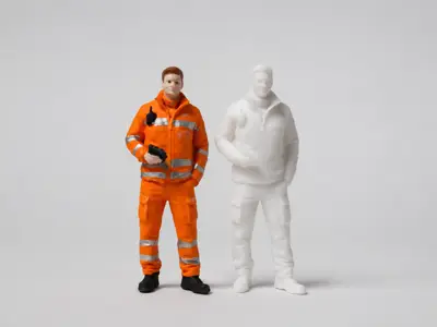 Straßenarbeiter in orangefarbener Warnschutzkleidung, geeignet für die LGB-Gartenbahn (1:22,5)