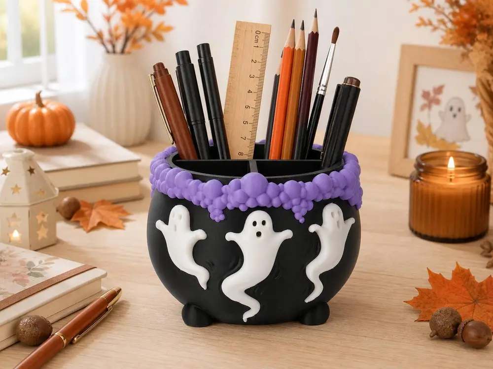 Ghost Cauldron Organizer – Halloween Desk Storage
