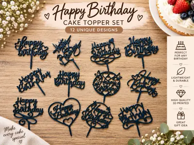 Happy Birthday Cake Topper Set – 12 Designs
