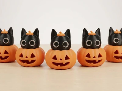 Black cat inside halloween pumpkin decoration