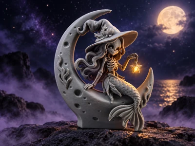 Moonlit Skeleton Mermaid Witch
