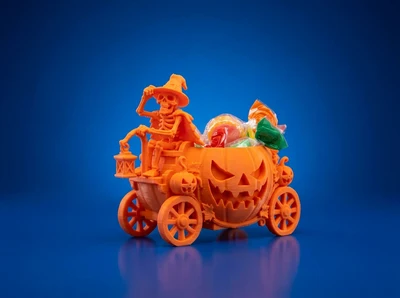 Halloween Pumpkin Carriage with Skeleton Driver