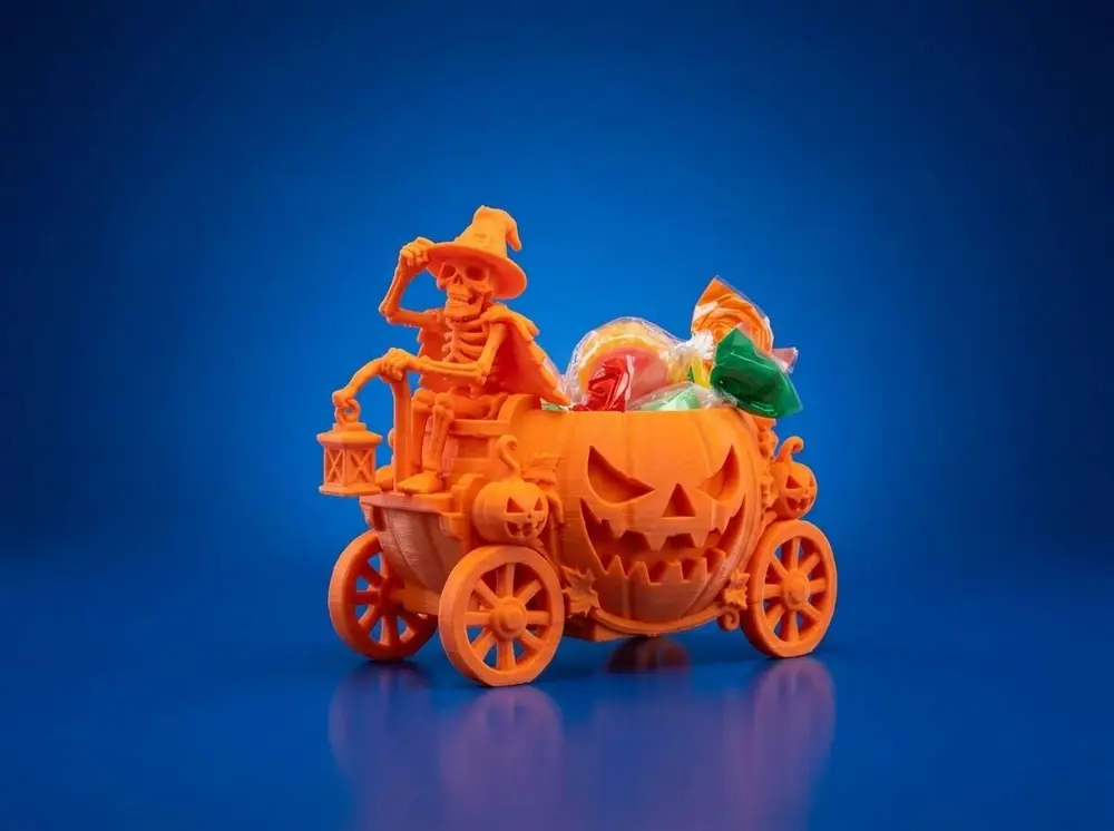 Halloween Pumpkin Carriage with Skeleton Driver