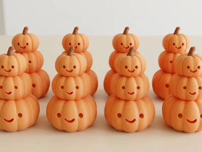 Three stacked pumpkins halloween decoration