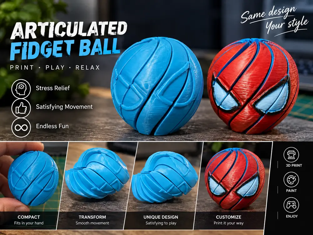 Transforming Articulated Fidget Ball – Print in Place