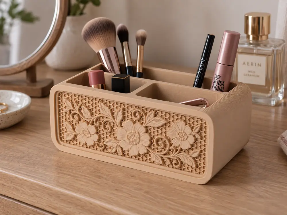 Floral Desk Organizer – Elegant Multi-Compartment Holder
