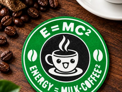 coffee coaster, e=mc2 ENERGY=Milk Coffee2