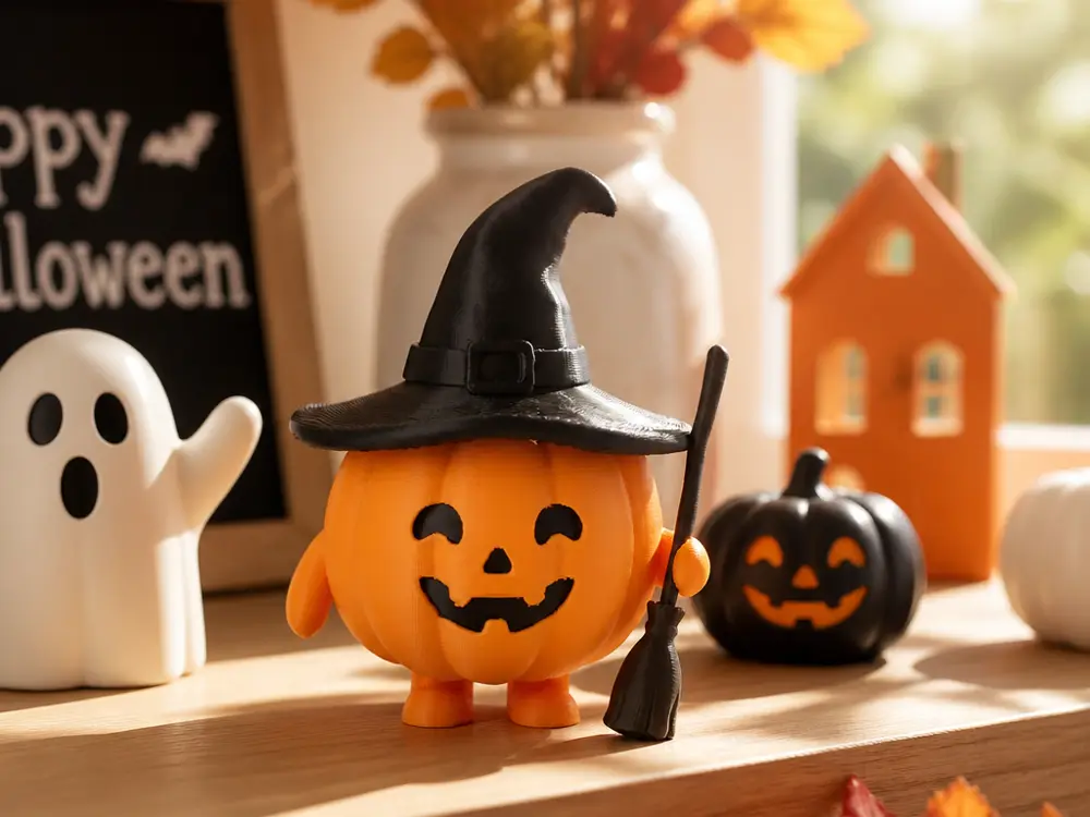 Pumpkin Witch Figurine - Cute Halloween Decor