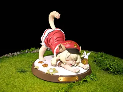 《原神》可莉 猫猫 可爱 伸懒腰 手办 高15cm 已分件 易上色 多色打印