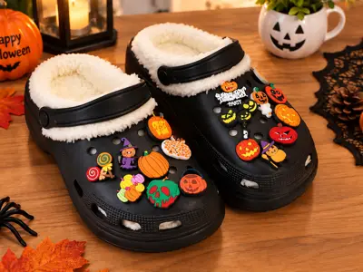Jack-o'-lantern croc charm