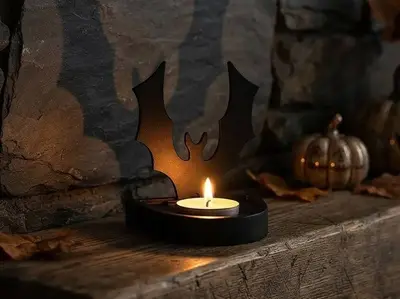 halloween candle holder with bat