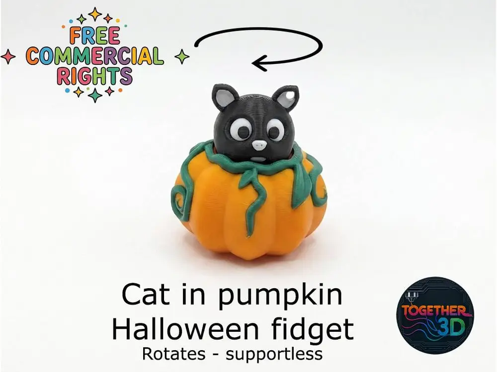 Cat in pumpkin - rotates - supportless