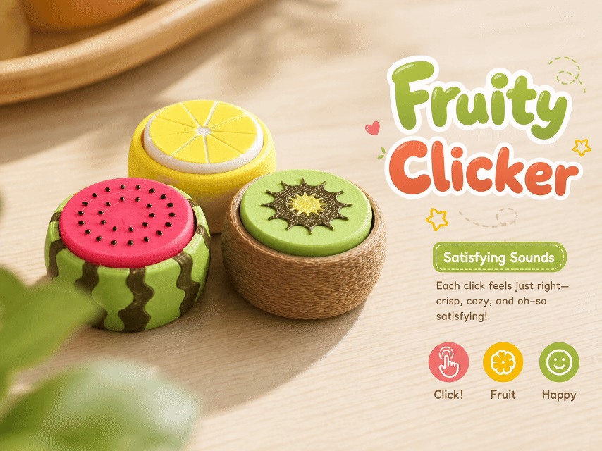 Fruity Clicker — Watermelon, Lemon & Kiwi Fidget Push Toy