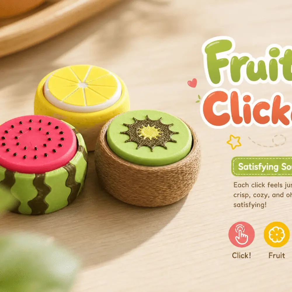 Fruity Clicker — Watermelon, Lemon & Kiwi Fidget Push Toy