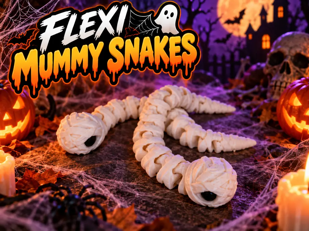 Flexi Mummy Snake, Cute Halloween Flexi 3D Print