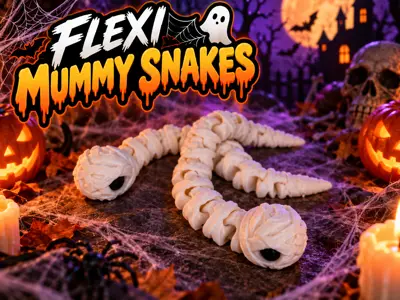 Flexi Mummy Snake, Cute Halloween Flexi 3D Print
