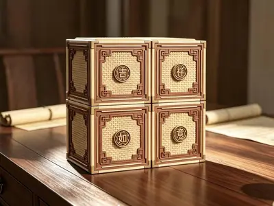 竹编藤编非遗文化模块化复古收纳盒Bamboo and Rattan Weaving Intangible Cultural Heritage Modular Vintage Storage Box