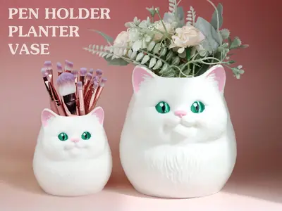Cat Pen Holder / Pot / Vase