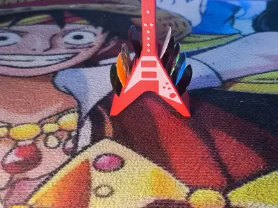 Flying V guitar-shaped pick holder no support_bicolor