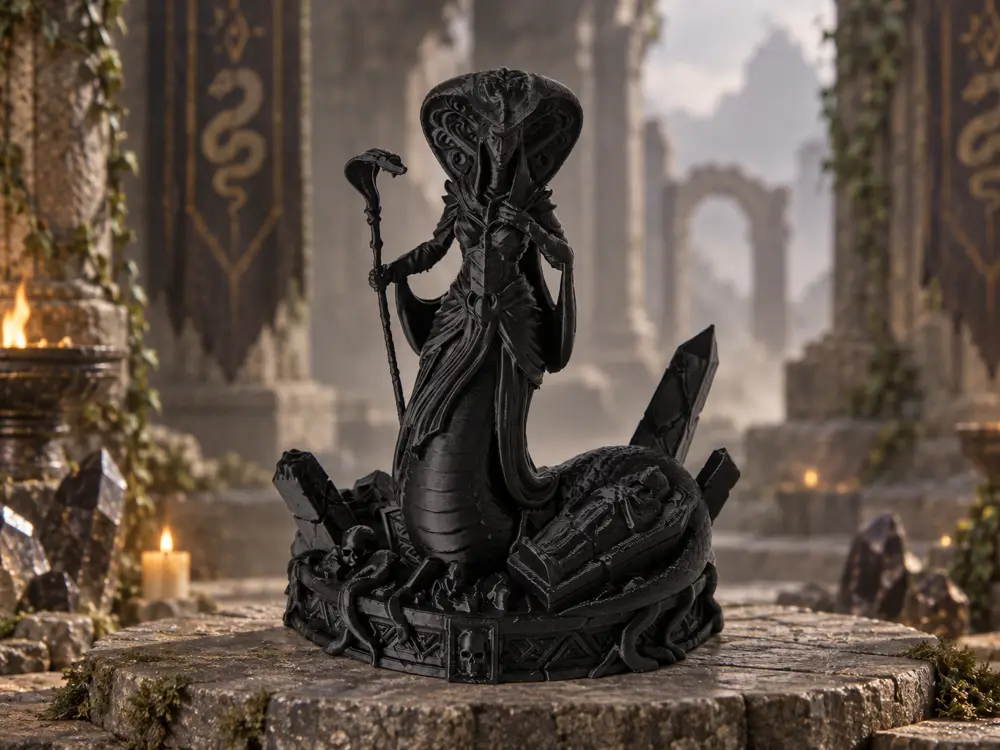 Serpent Queen – Dark Fantasy Cobra Goddess Statue