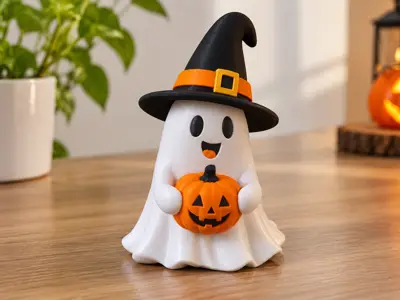 Cute Spooky Ghost with Pumpkin Buddy