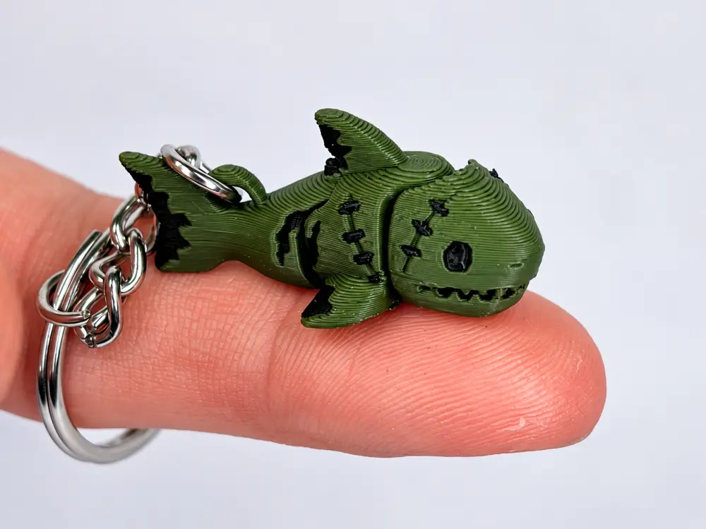 Tiny Zombie Shark Keychain, Flexi Halloween Print, free commercial license!