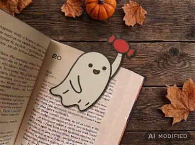 Cute Ghost with Candy Halloween Bookmark