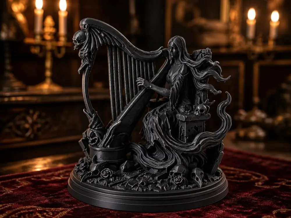 Banshee Harpist Statue - Dark Fantasy Decor