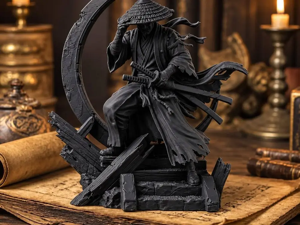Crescent Moon Ronin - Warrior Sculpture with Dynamic Pose
