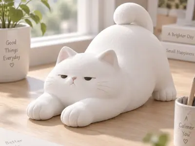 Q版伸懒腰胖猫摆件